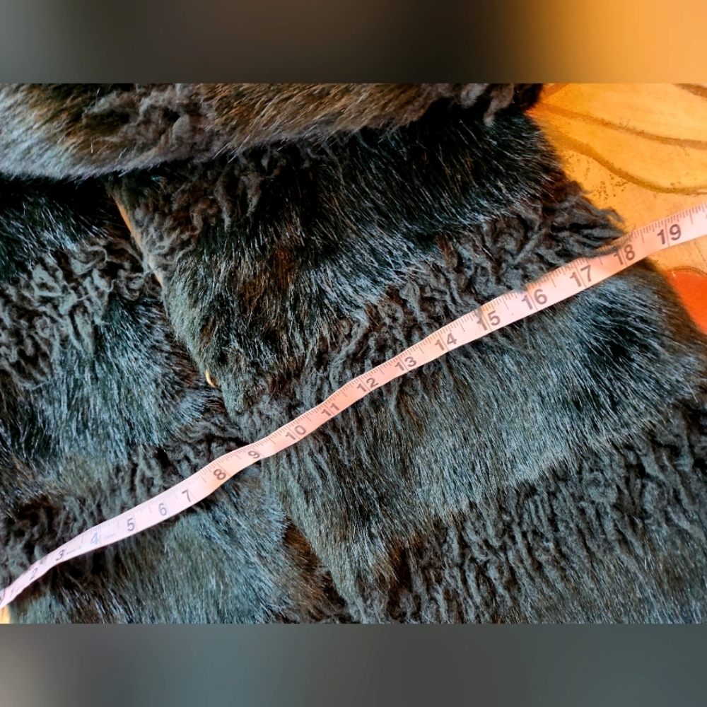 SHRIMPS Emerald Forest Green Textured Stripes FAUX FUR Vegan Winter Jacket XS - Picture 10 of 16